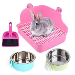 lot 61723 image: Rabbit Litter Box for Cage Bunny Corner Bedding Box Small Animal Litter Pan Hanging Pet Bowls Cage Potty Trainer Pet Toilet for Rabbit Bunny Guinea Pigs (Pink) - Retail $21