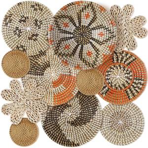 lot 61725 image: 11 Pcs Boho Hanging Wall Basket Decor Handmade Woven Basket Wall Decorative Boho Wicker Baskets Placemats Round Farmhouse Bulrush Art for Rustic Home Decorations Christmas Gift(Cute) - Retail $47
