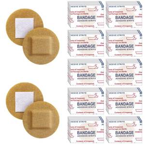 lot 61743 image: 200 Pcs 1 Inch Adhesive Spot Bandage Round Fabric Adhesive Circular Small Face Bandages with Non Stick Pad Latex Free for Skin Wound Care - Retail $10