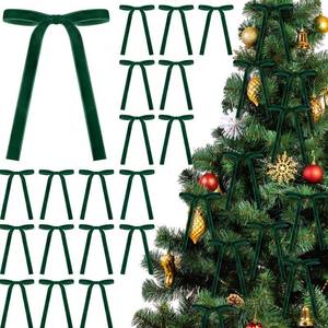 lot 61744 image: Dark Green 24 Pcs Velvet Bows Christmas Tree Ornaments Valentines Day Bows Decoration for Garland Home Coquette Wedding Decor (5 x 7 Inch,Width of 58) - Retail $10