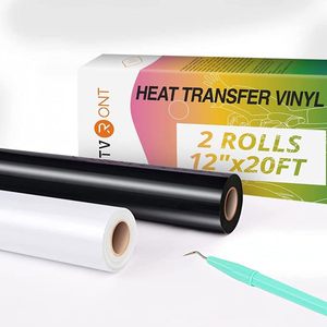 lot 61769 image: Heat Transfer Vinyl Black & White HTV Vinyl Rolls -12 x 20ft HTV for Shirts, Black Iron on Vinyl for All Cutting Machines - Easy to Cut & Weed for Heat Transfer Design (Black&White) - Retail $31