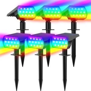 lot 61775 image: Solar Color Changing Spot Lights Outdoor, Waterproof Solar Halloween Lights, 7 Modes Multicolor RGB Landscape Spotlights for Garden Yard Driveway Lawn Patio Pathway Christmas Decorations 6 Pack - Retail $60