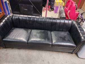 lot 18486 image: Black Faux Leather Nailhead Trim Couch