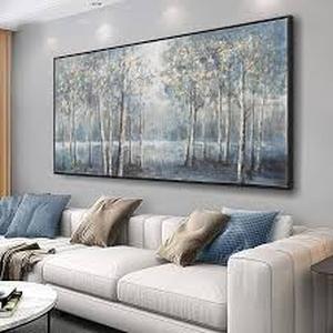 lot 18381 image: Tree Canvas Wall Art Gray Plant Wall Decor Abstract Artwork Framed Pictures Grey Misty Forest for Living Room Bedroom Office Home Decor 24x48 with Framed