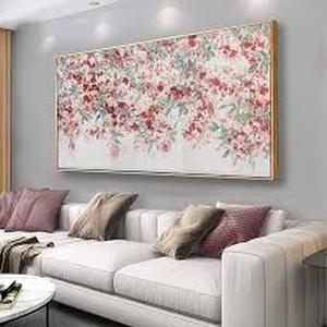 lot 18387 image: Floral Wall Art Red Flowers Green Leaves Flower Picture Vintage Wall Decor Abstract Canvas Painting Framed Artwork for Living Room Bedroom Office Home Decor 29x58 Inch