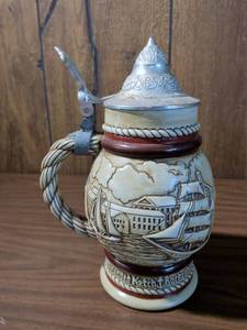 lot 30 image: German Maritime Beer Stein with Ship Scene
