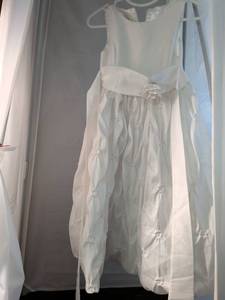 lot 87 image: White Taffeta Baptism Dress with Floral Accents