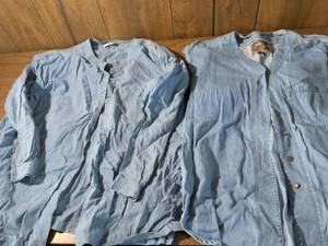 lot 163 image: Express and Silhouette Light Blue Denim Button-Up Shirts