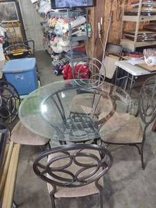 lot 2008 image: 45 inch Contemporary Glass Top Dining Set with Metal Base
