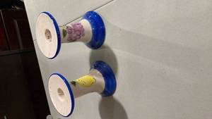 lot 2053 image: Hand-Painted Fruit Design Ceramic Candle Holders