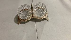 lot 2065 image: Crystal Salt Cellars with Gold-Tone Holders