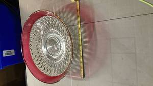 lot 2074 image: Cut Glass Serving Plate with Pink Rim