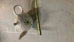 lot 2086 image: White Ceramic Teapot with Green Floral Design