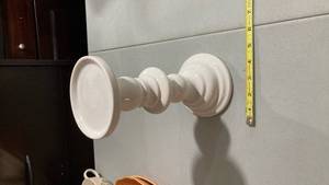 lot 2128 image: White Ceramic Decorative Pillar Candleholder