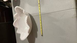 lot 2138 image: White Milk Glass Serving Bowl with Leaf Pattern