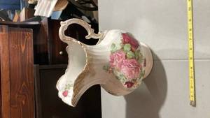 lot 2140 image: Victorian Style Porcelain Pitcher with Rose Design