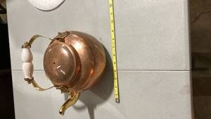 lot 2158 image: Copper teapot with White Porcelain Handles