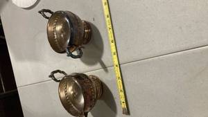 lot 2159 image: Decorative silver plated, sugar, and creamer, Bowls with Handles