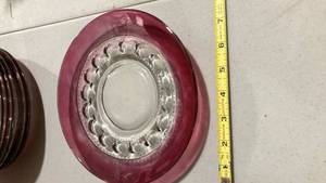lot 2185 image: Cranberry Rim Glass plate with Bubble Pattern 7 inches