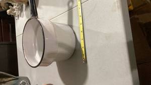 lot 2211 image: White Enamel Cookware Bowl with Black Trim