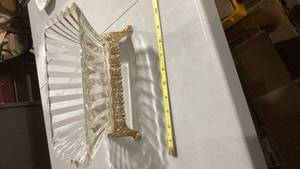 lot 2241 image: Crystal Glass Serving Tray with Ornate Metal Frame