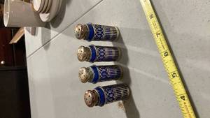 lot 2341 image: Cobalt Blue Glass Salt Shakers with Silver Overlay