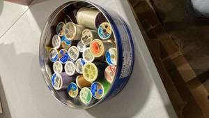 lot 2344 image: Danish Butter Cookie Tin Filled with Sewing Thread Spools