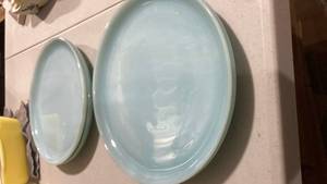 lot 2370 image: Fire King Blue Iridescent dinner Plates