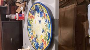 lot 2388 image: Hand Painted Floral Serving Platter with Blue Border 18 34 inch