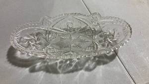 lot 2390 image: Cut Glass Oval candy dish, Starburst Pattern