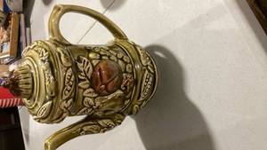 lot 2392 image: Glazed Ceramic Tea Pot with Floral Relief