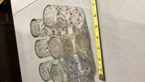 lot 2410 image: Hand Painted Floral Glass Juice Tumblers Set