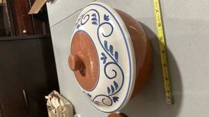 lot 2413 image: Portugal Pottery Serving Bowl with Blue Floral Design