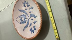 lot 2421 image: Hand Painted Blue Floral Oval Ceramic Plate