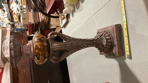 lot 2422 image: Decorative Cast Iron Amber Glass bulb candle holder