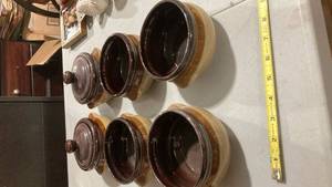 lot 2423 image: Brown and Cream Ceramic soup Bowl Set