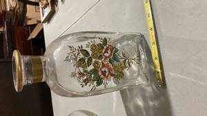 lot 2432 image: Hand Painted Glass Floral Decanter