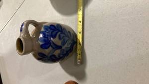 lot 2440 image: Rowe Pottery Salt Glazed Jug with Blue Floral Design