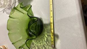 lot 2445 image: Green Glass Ruffled Edge Vase
