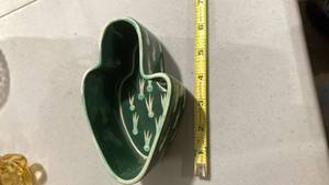 lot 2459 image: Decorative Green Leaf Dish with Floral Pattern