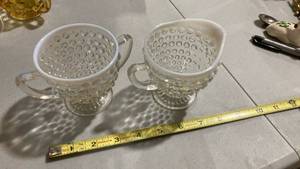 lot 2460 image: Hobnail Pattern Glass sugar, and creamer
