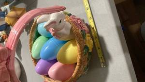 lot 2473 image: Ceramic Easter Bunny Basket with Colorful  Eggs