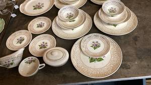 lot 2491 image: Cunningham & Pickett Spring Violet Dinnerware Set