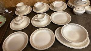 lot 2492 image: Royal Crown China Dinnerware Set with Gold Trim