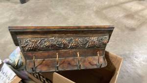 lot 2501 image: Decorative �� metal Wall Shelf with Carved Panel