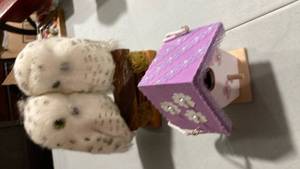 lot 2545 image: Decorative White Bird House with Purple Trim
