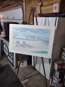 lot 3923 image: Coastal Lighthouse Beach Scene Watercolor Print