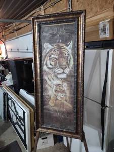 lot 3924 image: Tiger and Cub Wall Art in Ornate Frame