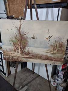 lot 3926 image: Flying Mallards Oil Painting by Jones