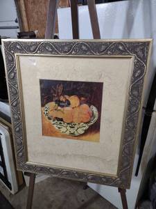 lot 3934 image: Framed Still Life Print with Grape Pattern Frame